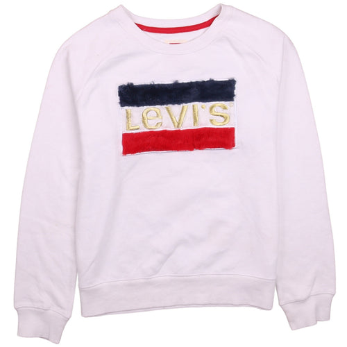 Levi's Girls White XL Pullover Sweatshirt with Logo Embroidery