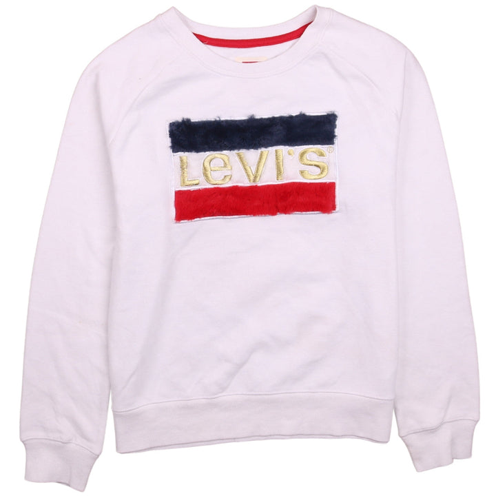 Levi's Girls White XL Pullover Sweatshirt with Logo Embroidery