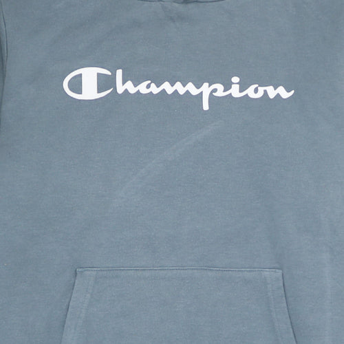 Champion Boys Blue Pullover Hoodie 2XL 15/16 Years Logo Fleece Lined