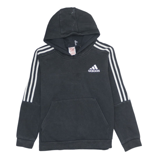Adidas Boys Black 11-12 Years Pullover Hoodie with Stripe Detail