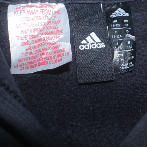 Adidas Boys Black 11-12 Years Pullover Hoodie with Stripe Detail