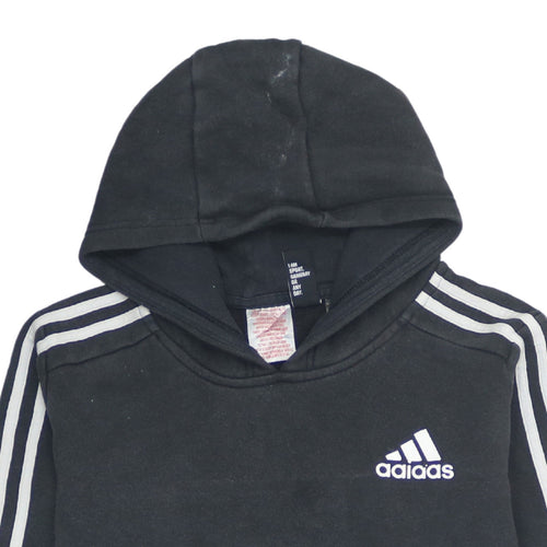 Adidas Boys Black 11-12 Years Pullover Hoodie with Stripe Detail