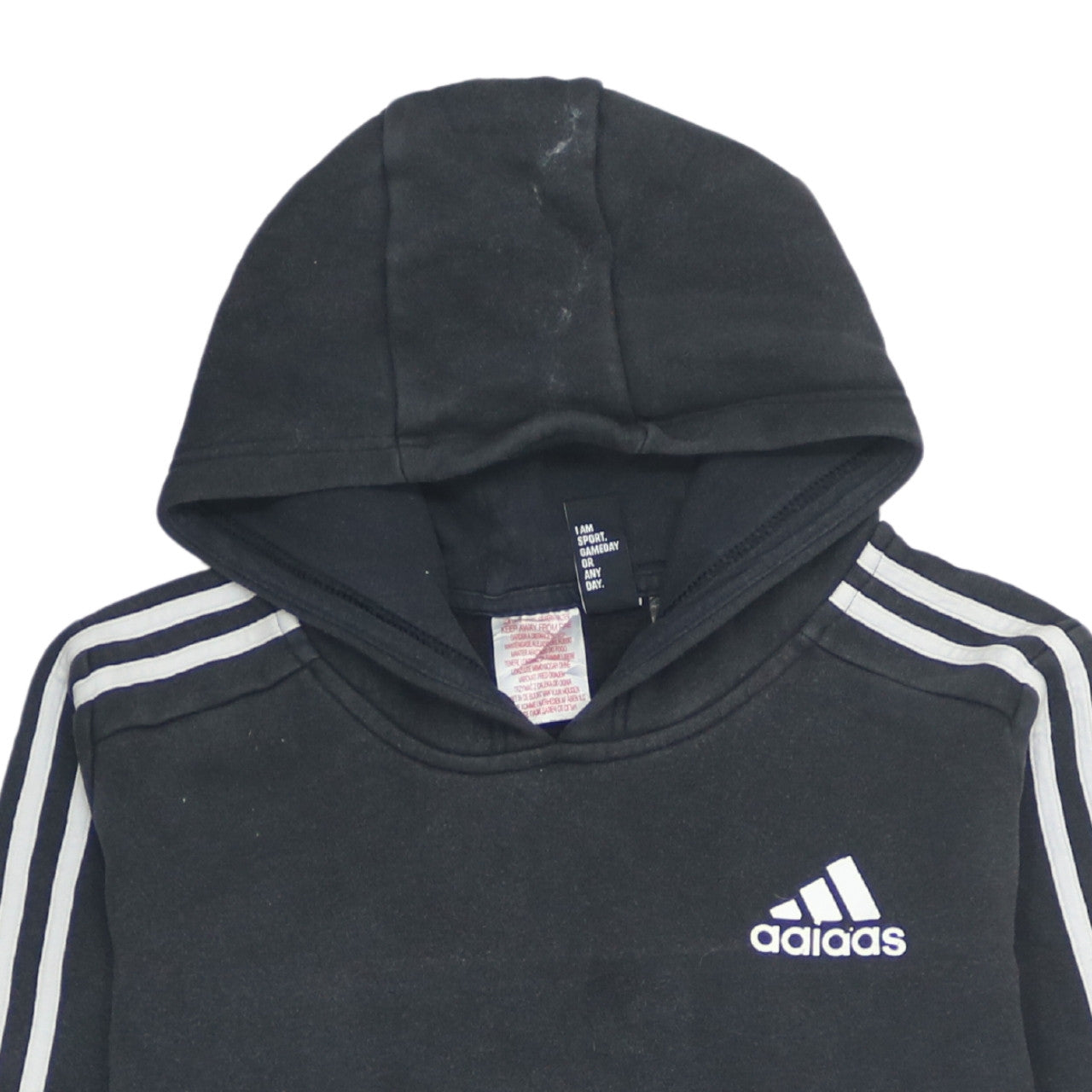 Adidas Boys Black 11-12 Years Pullover Hoodie with Stripe Detail