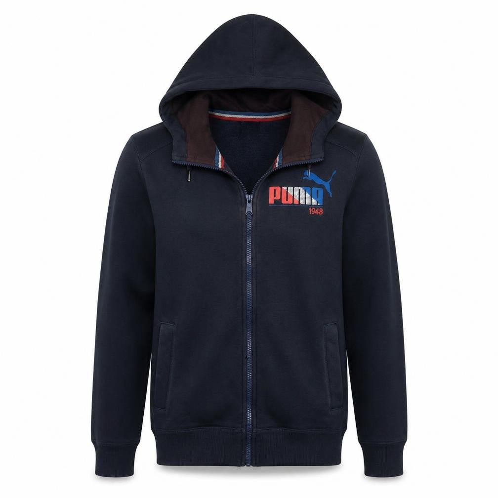 Puma Men's Blue Full Zip Hoodie S Logo Graphic Sweatshirt