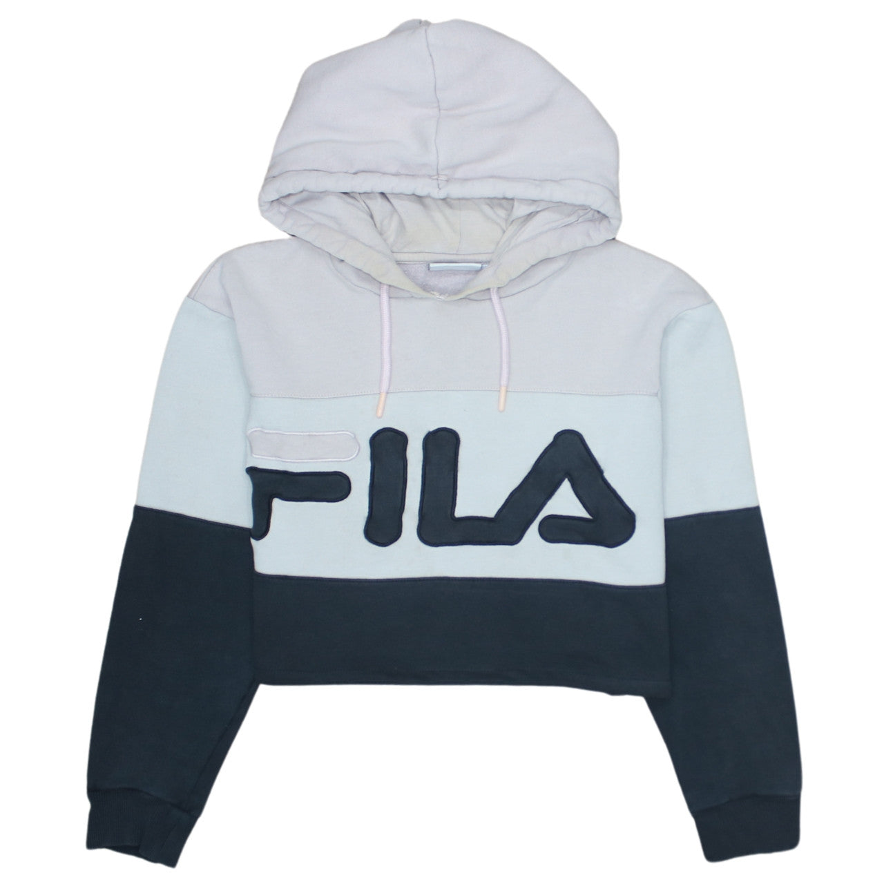 Fila Womens Blue Colourblock Cropped Pullover Hoodie Size M