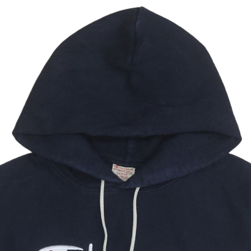 Champion Men's Blue Pullover Hoodie Large Embroidered Logo