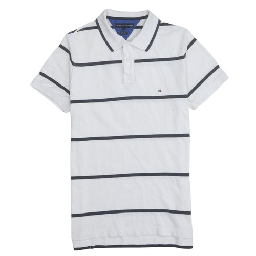 Tommy Hilfiger Men's White Slim Fit Striped Polo Shirt L