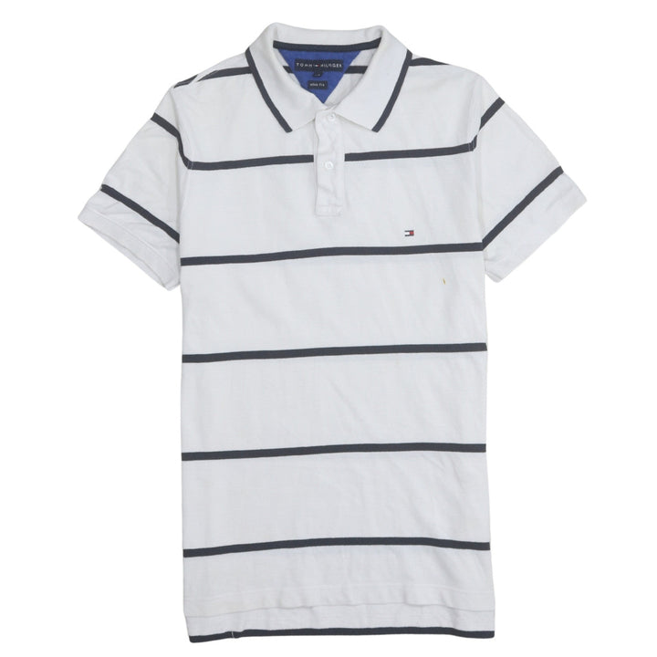Tommy Hilfiger Men's White Slim Fit Striped Polo Shirt L