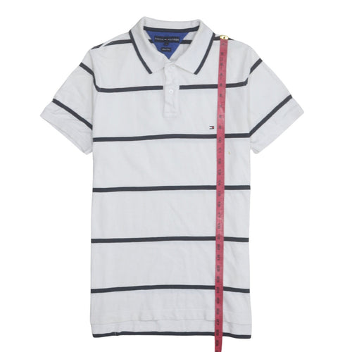 Tommy Hilfiger Men's White Slim Fit Striped Polo Shirt L