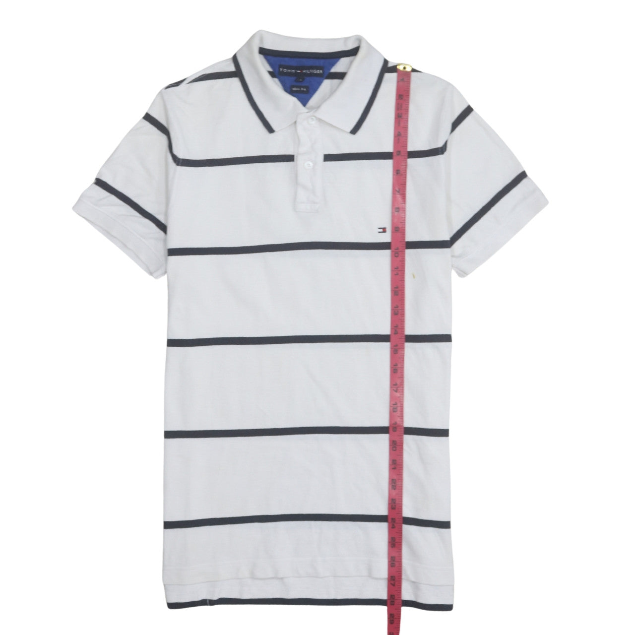 Tommy Hilfiger Men's White Slim Fit Striped Polo Shirt L