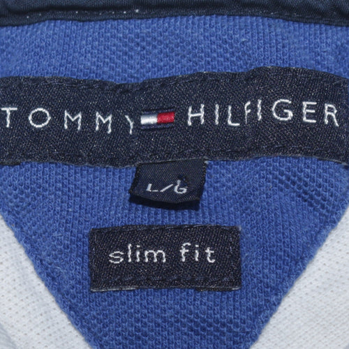 Tommy Hilfiger Men's White Slim Fit Striped Polo Shirt L