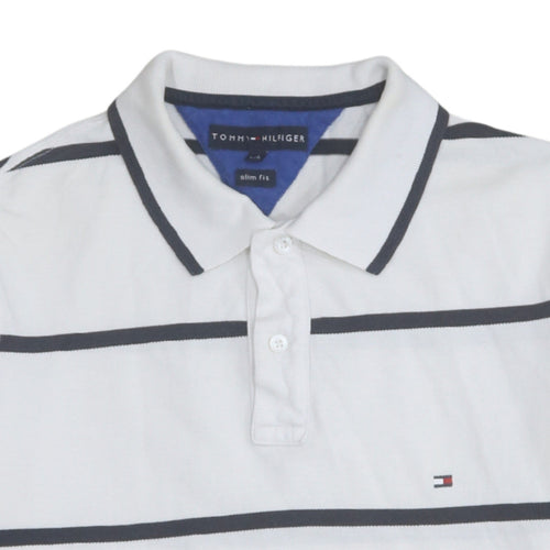 Tommy Hilfiger Men's White Slim Fit Striped Polo Shirt L