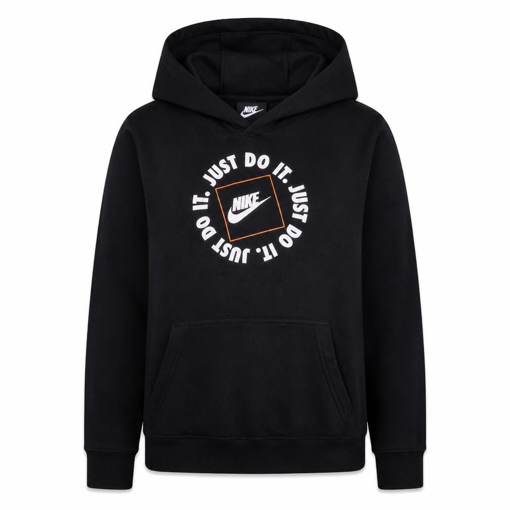 Front view of Nike women’s black xl pullover hoodie just do it graphic sweatshirt