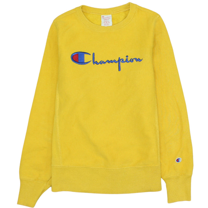 Champion Men's Yellow Reverse Weave Sweatshirt Small Crew Neck Pullover