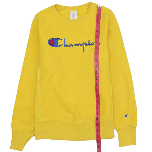 Champion Men's Yellow Reverse Weave Sweatshirt Small Crew Neck Pullover