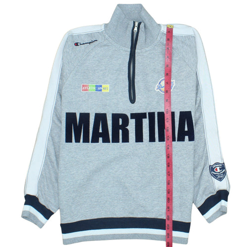 Champion Men's Grey 1/4 Zip Sweatshirt L Athletic Logo Trim Pullover