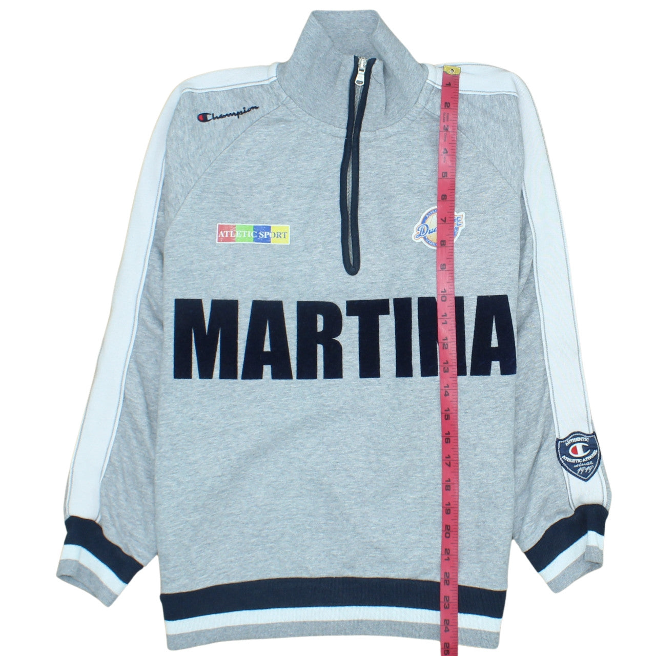 Champion Men's Grey 1/4 Zip Sweatshirt L Athletic Logo Trim Pullover