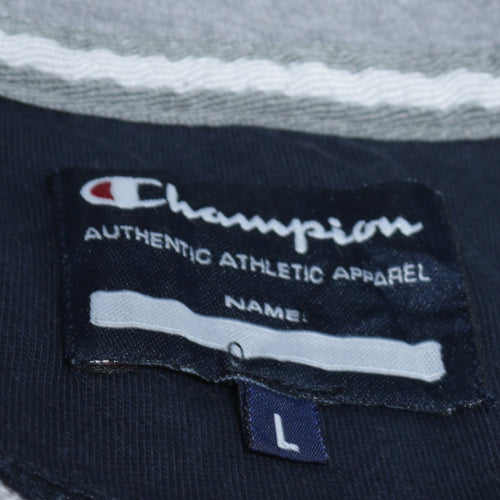 Champion Men's Grey 1/4 Zip Sweatshirt L Athletic Logo Trim Pullover