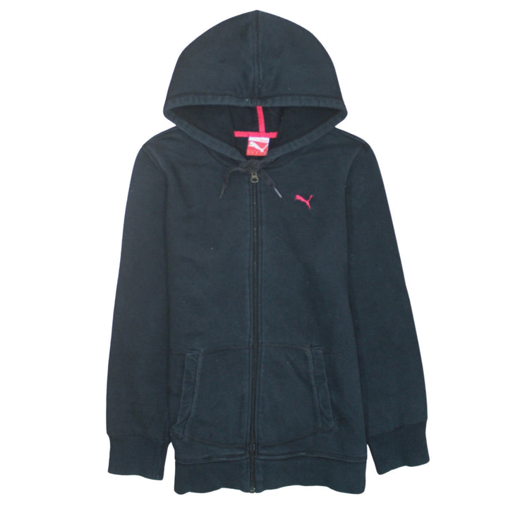 Puma Women's Black Full Zip Hoodie Size UK 14 with Pink Logo