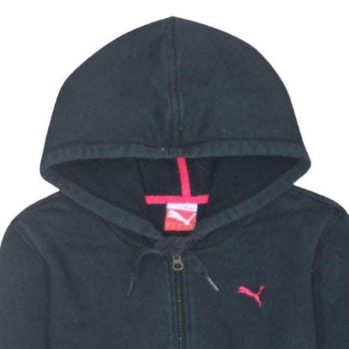 Puma Women's Black Full Zip Hoodie Size UK 14 with Pink Logo