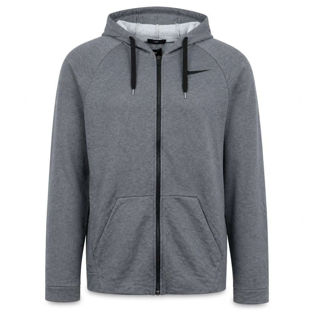 Front view of Nike Men's Grey Dri-FIT Full Zip Hoodie, size S