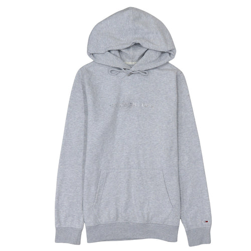 Tommy Jeans Men Grey Pullover Hoodie L Classic Logo Cotton Blend