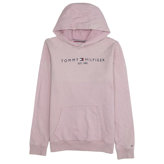 Tommy Hilfiger Women Pink Hooded Pullover Sweatshirt Size 14 Cotton Logo