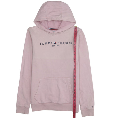 Tommy Hilfiger Women Pink Hooded Pullover Sweatshirt Size 14 Cotton Logo