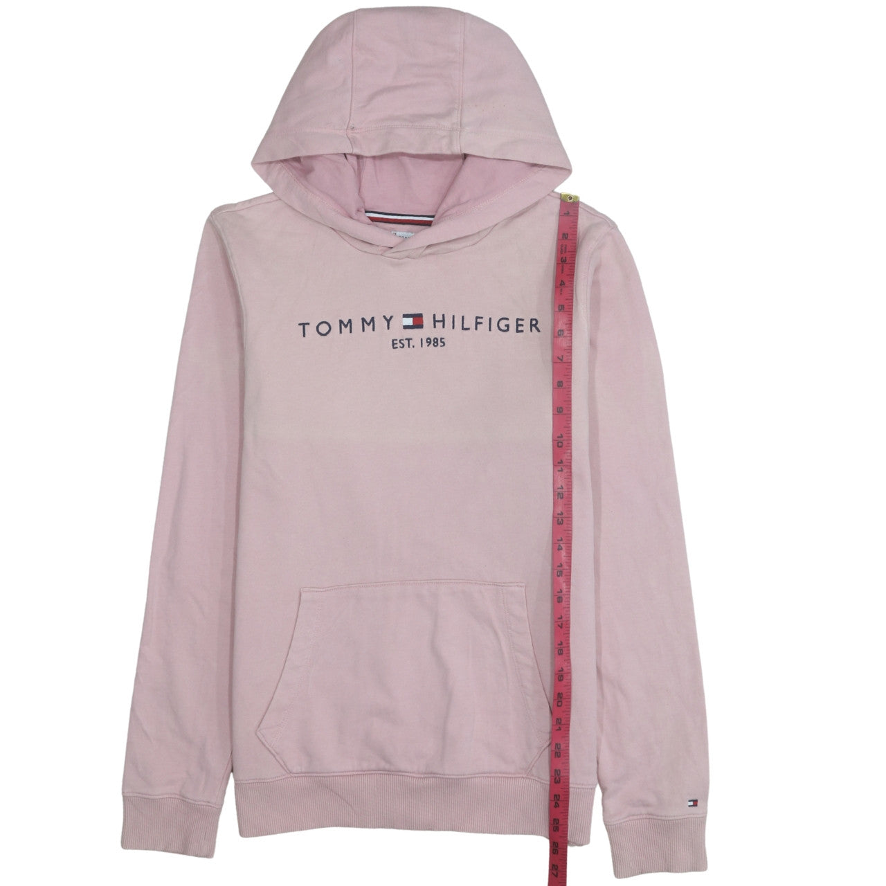 Tommy Hilfiger Women Pink Hooded Pullover Sweatshirt Size 14 Cotton Logo
