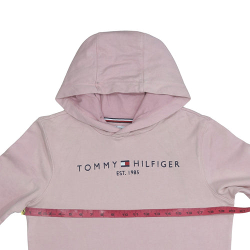 Tommy Hilfiger Women Pink Hooded Pullover Sweatshirt Size 14 Cotton Logo