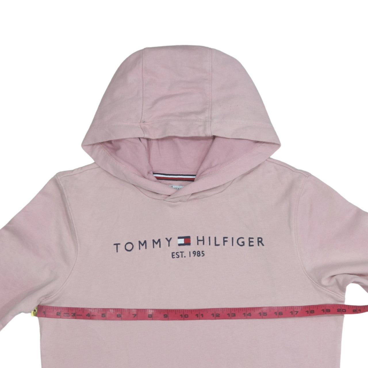 Tommy Hilfiger Women Pink Hooded Pullover Sweatshirt Size 14 Cotton Logo