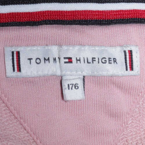 Tommy Hilfiger Women Pink Hooded Pullover Sweatshirt Size 14 Cotton Logo