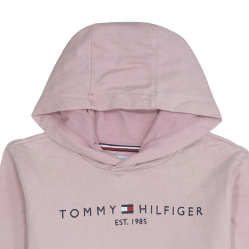 Tommy Hilfiger Women Pink Hooded Pullover Sweatshirt Size 14 Cotton Logo