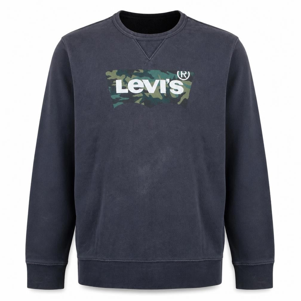 Front view of Levi’s Men’s Blue Camouflage Logo Crew Neck Sweatshirt, size L