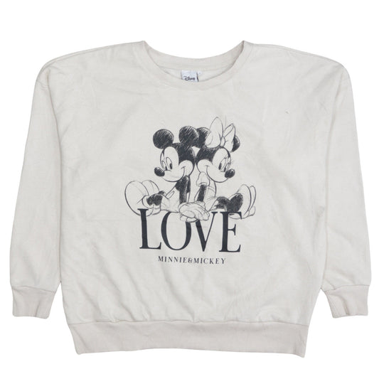 Disney Women Beige Mickey & Minnie Love Graphic Pullover Sweatshirt Size M