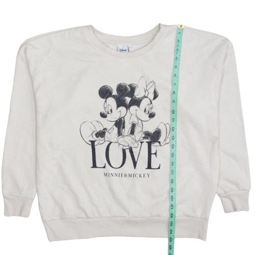 Disney Women Beige Mickey & Minnie Love Graphic Pullover Sweatshirt Size M