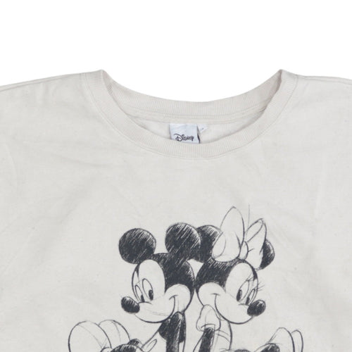 Disney Women Beige Mickey & Minnie Love Graphic Pullover Sweatshirt Size M