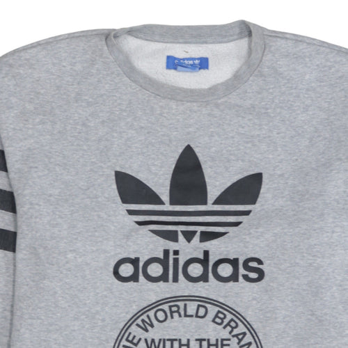 adidas Men's Grey Graphic Logo Pullover Sweatshirt M