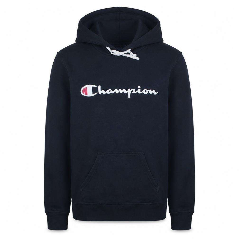 Front view of Champion Men’s Black Small Pullover Hoodie with Logo Print