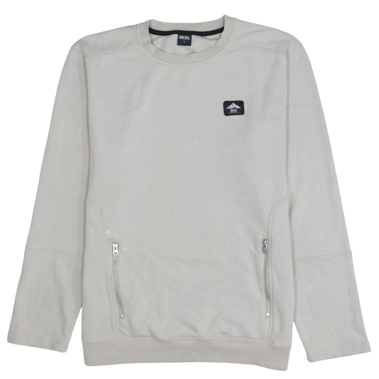 Diesel Men's Beige XL Pullover Logo Sweatshirt with Zip Pockets