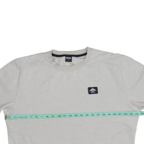 Diesel Men's Beige XL Pullover Logo Sweatshirt with Zip Pockets