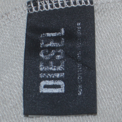 Diesel Men's Beige XL Pullover Logo Sweatshirt with Zip Pockets