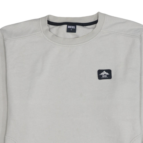 Diesel Men's Beige XL Pullover Logo Sweatshirt with Zip Pockets