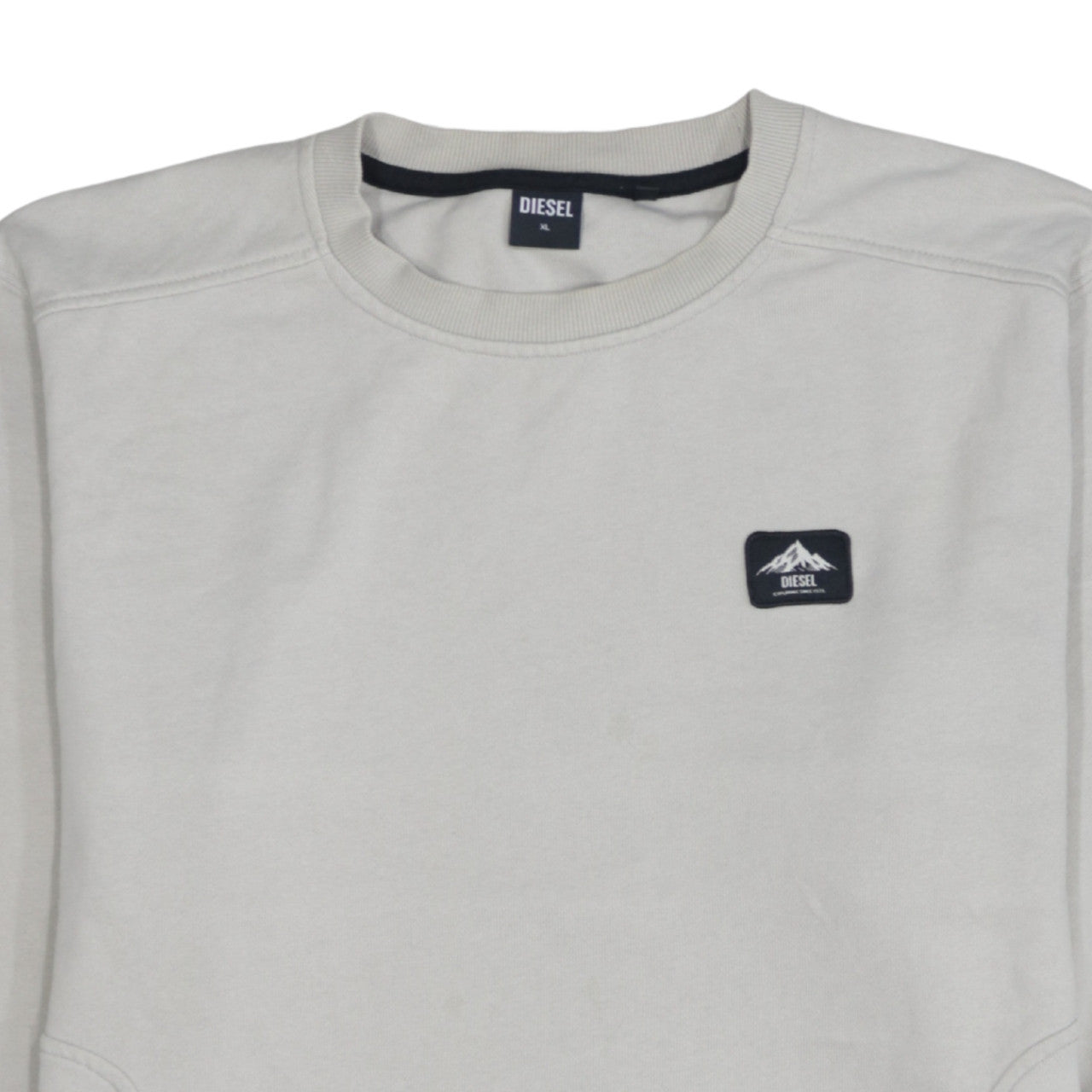 Diesel Men's Beige XL Pullover Logo Sweatshirt with Zip Pockets
