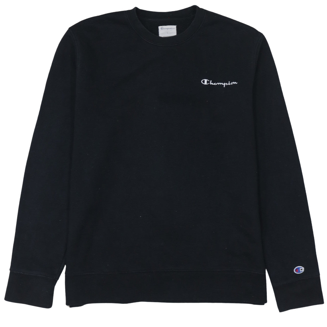 Champion Men Black L Pullover Sweatshirt Crew Neck Fleece Logo