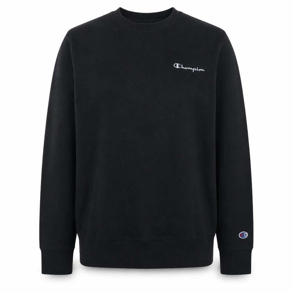 Front view of Champion Men Black L Pullover Sweatshirt Crew Neck Fleece Logo