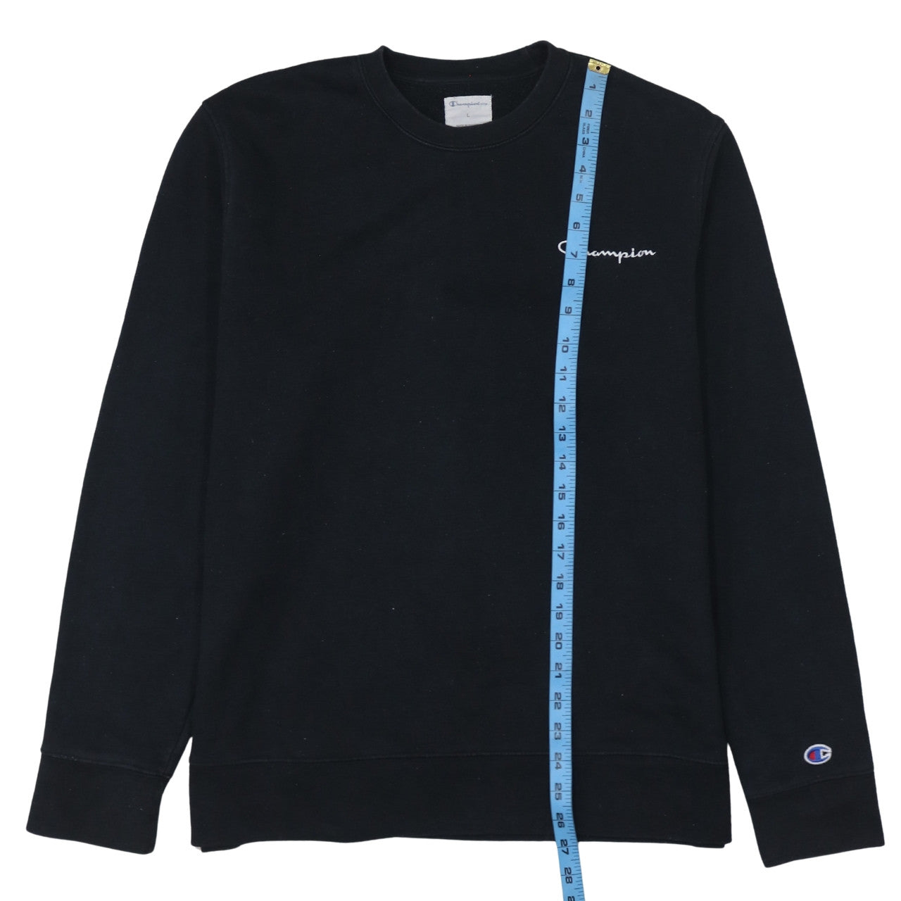 Champion Men Black L Pullover Sweatshirt Crew Neck Fleece Logo