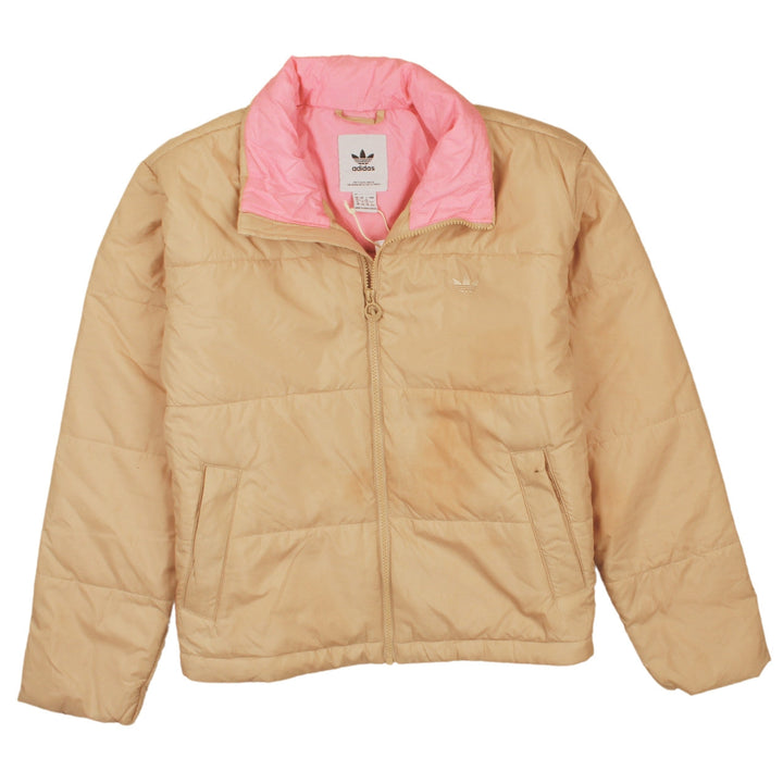Adidas Womens Beige Puffer Jacket Size 12 Full Zip Winter Coat