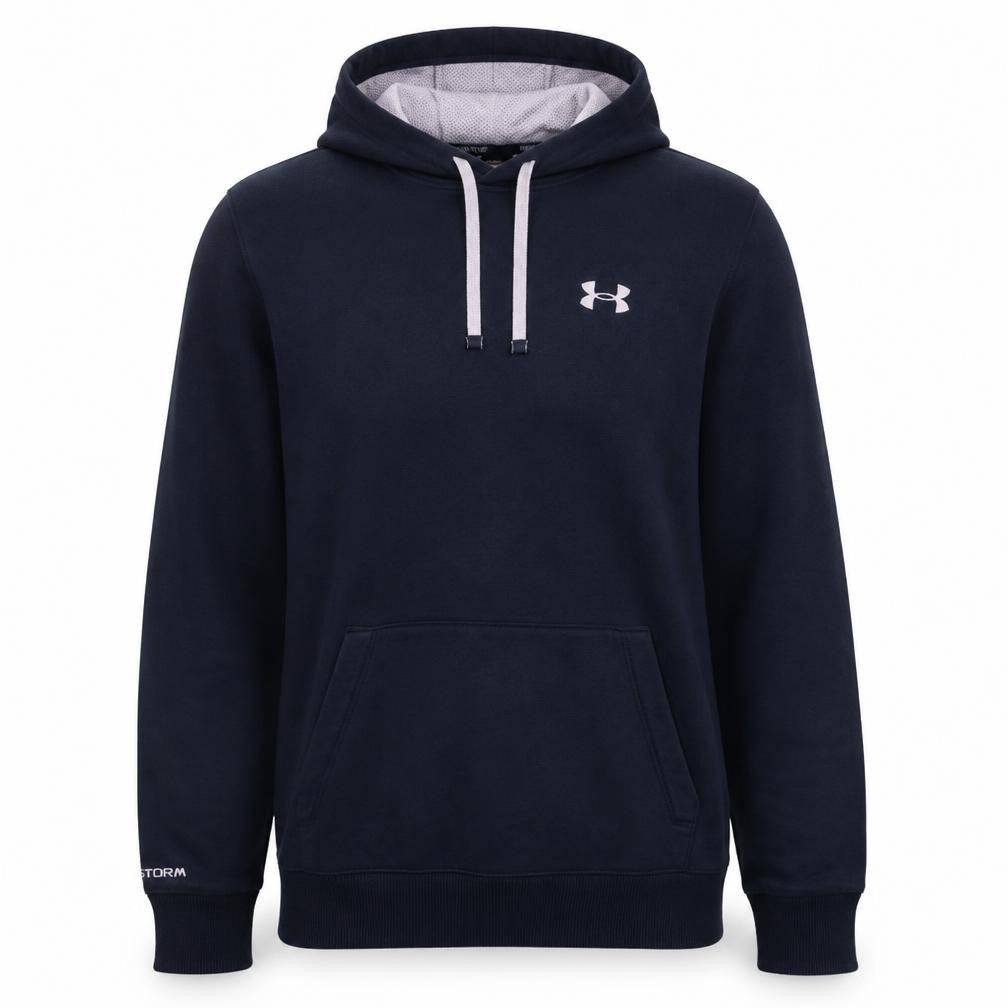Front view of Under Armour Men's Blue Pullover Hoodie Small Relaxed Fit Sportswear