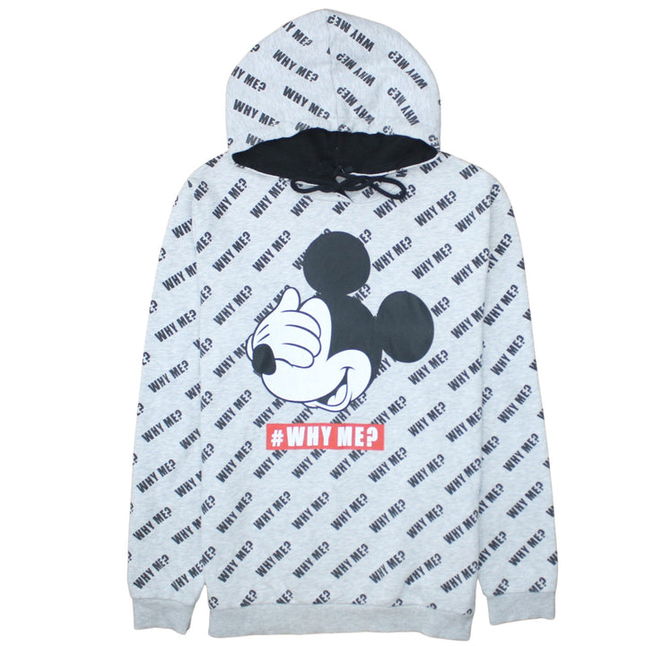 Disney Women Grey Mickey Mouse Pullover Hoodie L #WhyMe Print
